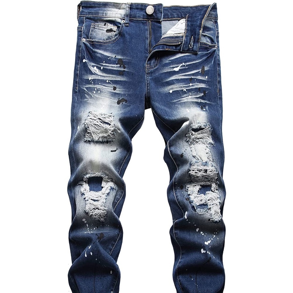 New Mens Ripped and Patched Skinny Jeans Multiple Sizes